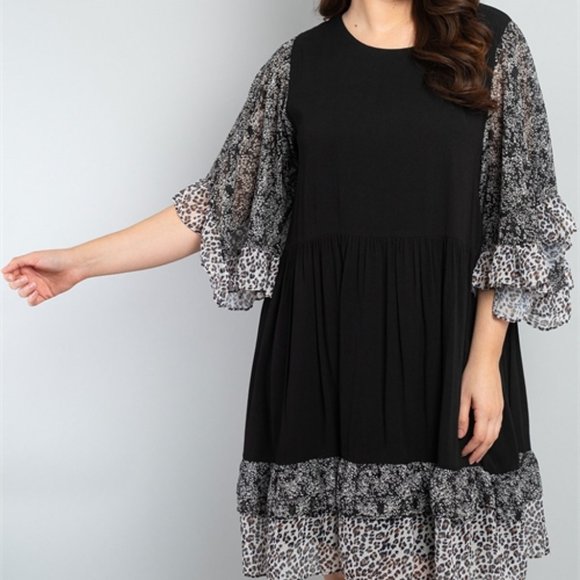 Leopard trim black dress - Picture 5 of 10